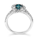 14K White Gold 1-1/3 Cttw White & Blue Diamond Interweaving Double Halo Cocktail Statement Ring (G-H and Fancy Blue Color, SI2-I1 Clarity) - Size 6-8