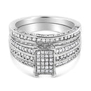 .925 Sterling Silver 3/4 Cttw Prong Set Round Diamond Composite Engagement Ring and Band Set (I-J Color, I3 Clarity) - Size 6.5-7