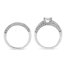 .925 Sterling Silver 3/4 Cttw Prong Set Round Diamond Composite Engagement Ring and Band Set (I-J Color, I3 Clarity) - Size 6.5-8