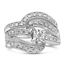 .925 Sterling Silver 1/3 Cttw Round Diamond Crisscross Engagement Ring Bridal Set (H-I Color, I1-I2 Clarity ) - Size 7-6