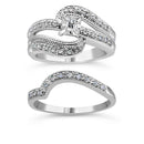 .925 Sterling Silver 1/3 Cttw Round Diamond Crisscross Engagement Ring Bridal Set (H-I Color, I1-I2 Clarity ) - Size 7-7