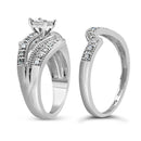 .925 Sterling Silver 1/3 Cttw Round Diamond Crisscross Engagement Ring Bridal Set (H-I Color, I1-I2 Clarity ) - Size 7-8