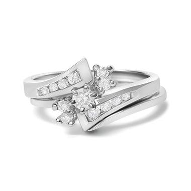 14K White Gold 3/8 Cttw Diamond Swirl Engagement Bridal Ring Set