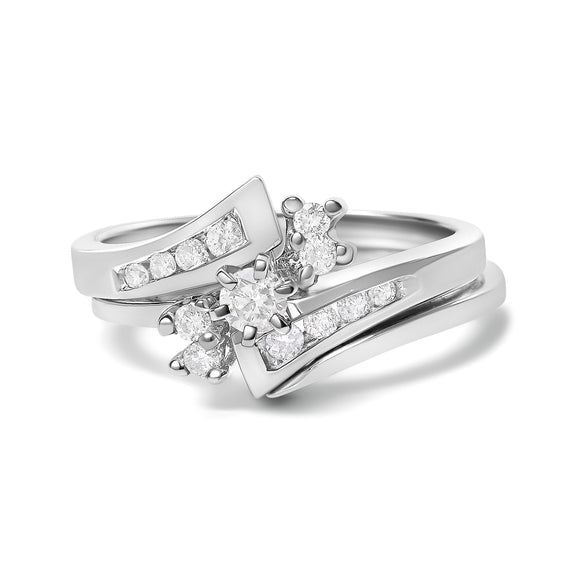14K White Gold 3/8 Cttw Diamond Swirl Engagement Bridal Ring Set