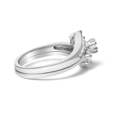 14K White Gold 3/8 Cttw Diamond Swirl Engagement Bridal Ring Set - 0
