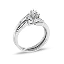 14K White Gold 3/8 Cttw Diamond Swirl Engagement Bridal Ring Set-3