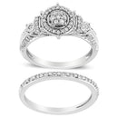 .925 Sterling Silver 1/3 Cttw Diamond 7 Stone Cluster and Halo Engagement Ring and Wedding Band Set (I-J Color, I1-I2 Clarity) - Size 7-5