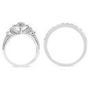 .925 Sterling Silver 1/3 Cttw Diamond 7 Stone Cluster and Halo Engagement Ring and Wedding Band Set (I-J Color, I1-I2 Clarity) - Size 7-7