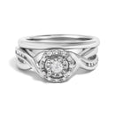 .925 Sterling Silver 1/7 Cttw Diamond Halo Bypass Engagement Ring and Wedding Band Set (I-J Color, I3 Clarity)- Size 7-1