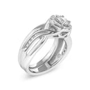 .925 Sterling Silver 1/7 Cttw Diamond Halo Bypass Engagement Ring and Wedding Band Set (I-J Color, I3 Clarity)- Size 7-3