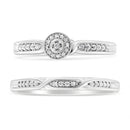 .925 Sterling Silver Diamond Accent Frame Twist Shank Bridal Set Ring and Band (I-J Color, I3 Clarity) - Size 7-6