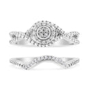 .925 Sterling Silver 1/6 Cttw Diamond Composite Halo and Split Shank Bridal Set Ring and Band  (I-J Color, I3 Clarity) - Size 7-6