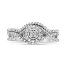 .925 Sterling Silver 1/6 Cttw Diamond Composite Halo and Split Shank Bridal Set Ring and Band  (I-J Color, I3 Clarity) - Size 7-8