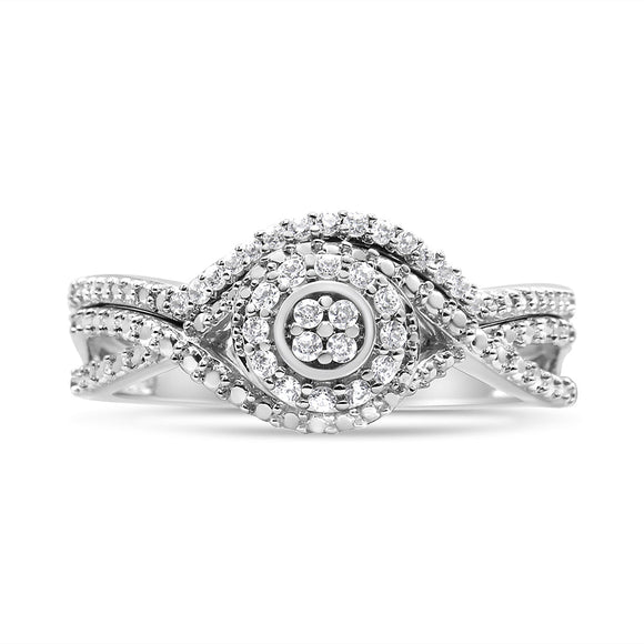 .925 Sterling Silver 1/6 Cttw Diamond Composite Halo and Split Shank Bridal Set Ring and Band  (I-J Color, I3 Clarity) - Size 7