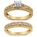 14K Yellow Gold Plated .925 Sterling Silver 1/5 Cttw Diamond Art Deco Style Engagement Ring Bridal Set (I-J Color, I3 Clarity) - Ring Size 7-6