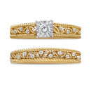 14K Yellow Gold Plated .925 Sterling Silver 1/5 Cttw Diamond Art Deco Style Engagement Ring Bridal Set (I-J Color, I3 Clarity) - Ring Size 7-7