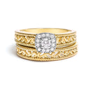 14K Yellow Gold Plated .925 Sterling Silver 1/5 Cttw Diamond Halo and Milgrain Finish Engagement Ring Bridal Set (I-J Color I3 Clarity) - Size 7-6