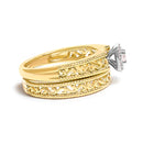 14K Yellow Gold Plated .925 Sterling Silver 1/5 Cttw Diamond Halo and Milgrain Finish Engagement Ring Bridal Set (I-J Color I3 Clarity) - Size 7-7