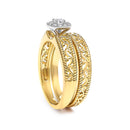 14K Yellow Gold Plated .925 Sterling Silver 1/5 Cttw Diamond Halo and Milgrain Finish Engagement Ring Bridal Set (I-J Color I3 Clarity) - Size 7-9