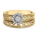 14K Yellow Gold Plated .925 Sterling Silver 1/5 Cttw Diamond Halo Engagement Ring and Wedding Band Set (I-J Color, I3 Clarity) - Size 7-5