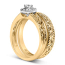 14K Yellow Gold Plated .925 Sterling Silver 1/5 Cttw Diamond Halo Engagement Ring and Wedding Band Set (I-J Color, I3 Clarity) - Size 7-8