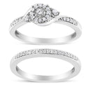 .925 Sterling Silver 1/4 Cttw Diamond Halo and Swirl Engagement Ring and Wedding Band Set (I-J Color, I3 Clarity)- Ring Size 7-5