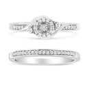 .925 Sterling Silver 1/4 Cttw Diamond Halo and Swirl Engagement Ring and Wedding Band Set (I-J Color, I3 Clarity)- Ring Size 7-6