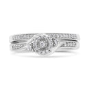.925 Sterling Silver 1/4 Cttw Diamond Halo and Swirl Engagement Ring and Wedding Band Set (I-J Color, I3 Clarity)- Ring Size 7-8