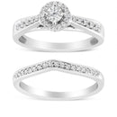 .925 Sterling Silver 1/3 Cttw Diamond Halo and Pave Shank Engagement Ring Set (I-J Color, I3 Clarity) - Ring Size 7-6