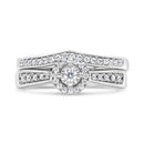 .925 Sterling Silver 1/3 Cttw Diamond Halo and Pave Shank Engagement Ring Set (I-J Color, I3 Clarity) - Ring Size 7-9