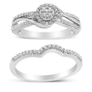 .925 Sterling Silver 1/3 Cttw Composite Diamond Frame Bypass Bridal Set Ring and Band (I-J Color, I2-I3 Clarity) - Ring Size 7-5