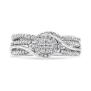 .925 Sterling Silver 1/3 Cttw Composite Diamond Frame Bypass Bridal Set Ring and Band (I-J Color, I2-I3 Clarity) - Ring Size 7-8