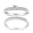 .925 Sterling Silver 1/3 Cttw Diamond Classic Engagement Ring Bridal Set with Milgrain (I-J Color, I3 Clarity) - Ring Size 7-5