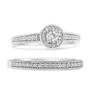 .925 Sterling Silver 1/2 Ctw Diamond Halo and Milgrain Engagement Ring Bridal Set (I-J Color, I3 Clarity) - Ring Size 7-5