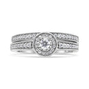 .925 Sterling Silver 1/2 Ctw Diamond Halo and Milgrain Engagement Ring Bridal Set (I-J Color, I3 Clarity) - Ring Size 7-7