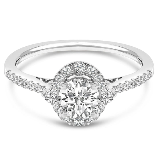 14K White Gold 1.00 Cttw Lab-Grown Diamond Oval Shaped Halo Engagement Ring (F-G Color, VS1-VS2 Clarity) - Ring Size 7