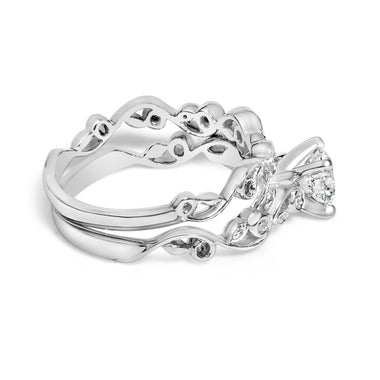 14K White Gold Lab Grown Diamond 1.0 Cttw Vintage Style Engagement Ring and Band Set - Ring Size 5 - 0