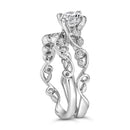 14K White Gold Lab Grown Diamond 1.0 Cttw Vintage Style Engagement Ring and Band Set - Ring Size 5-4