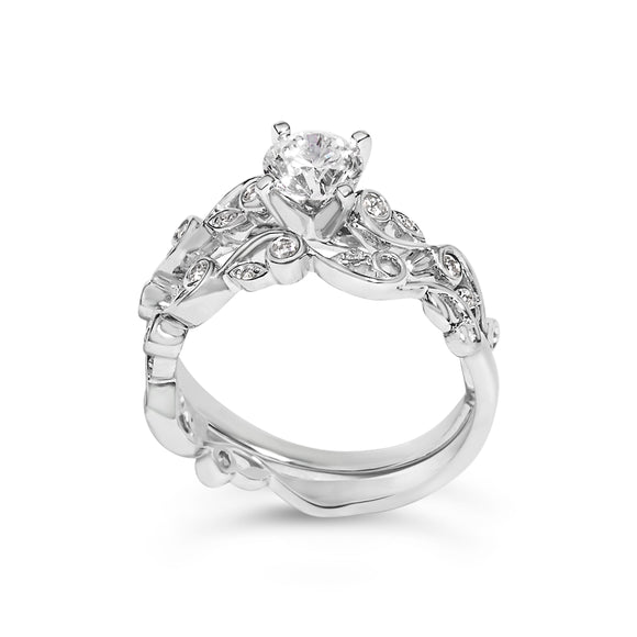 14K White Gold Lab Grown Diamond 1.0 Cttw Vintage Style Engagement Ring and Band Set - Ring Size 5