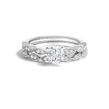 14K White Gold 1.0 Cttw Lab Grown Diamond Vintage Style Marquise Link Bridal Ring Set (F-G Color, VS1-VS2 Clarity) - Ring Size 5