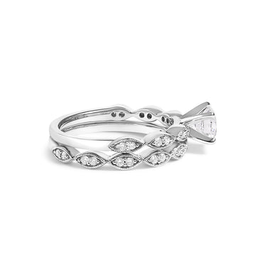 14K White Gold 1.0 Cttw Lab Grown Diamond Vintage Style Marquise Link Bridal Ring Set (F-G Color, VS1-VS2 Clarity) - Ring Size 5 - 0
