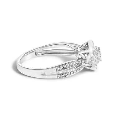 10K White Gold 1/10 Cttw Diamond Cluster Halo Promise Ring - 0