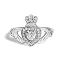14K White Gold 3/8 Cttw Diamond Claddagh Heart Ring-1