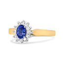 14K Yellow Gold 1/5 Cttw Round Diamond and 6x4mm Oval Blue Tanzanite Halo Ring (H-I Color, I1-I2 Clarity) - Size 7.75-8