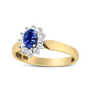 14K Yellow Gold 1/5 Cttw Round Diamond and 6x4mm Oval Blue Tanzanite Halo Ring (H-I Color, I1-I2 Clarity) - Size 7.75-9