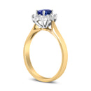 14K Yellow Gold 1/5 Cttw Round Diamond and 6x4mm Oval Blue Tanzanite Halo Ring (H-I Color, I1-I2 Clarity) - Size 7.75-12