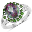 3.92 Carat Genuine Rainbow Quartz and Chrome Diopside .925 Sterling Silver Ring-1