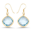 14K Yellow Gold Plated 29.00 Carat Genuine Blue Topaz .925 Sterling Silver Earrings-1