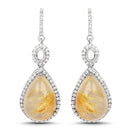 10.04 Carat Genuine Golden Rutile And White Topaz .925 Sterling Silver Earrings-2