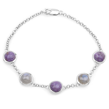 11.00 Carat Genuine Charolite And Labradorite .925 Sterling Silver Bracelet - 0